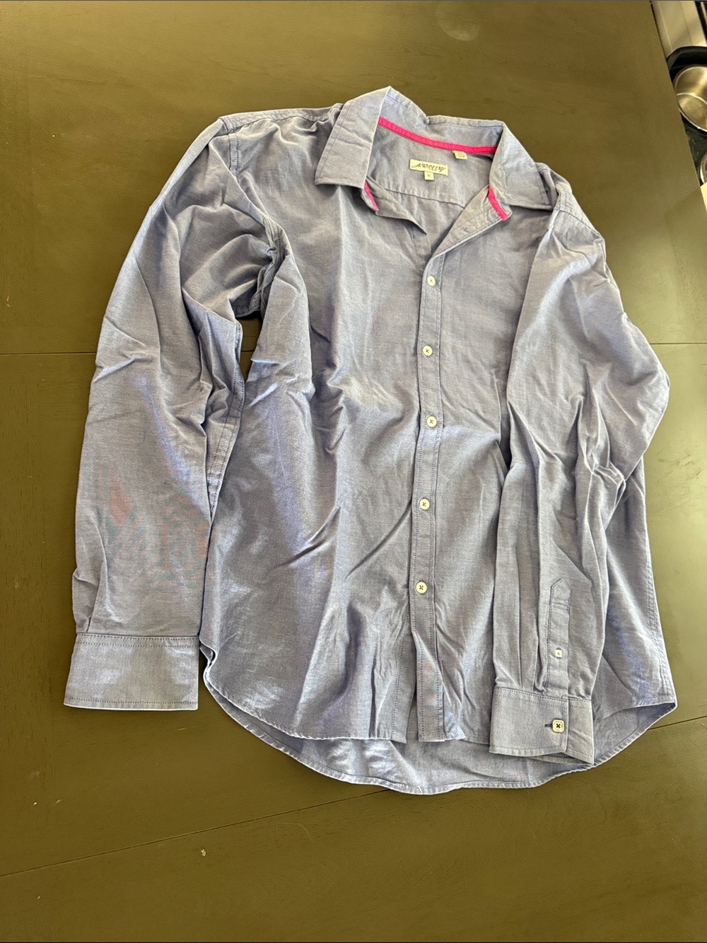 Men's Light Blue Dress Shirt with Pink Collar Accent